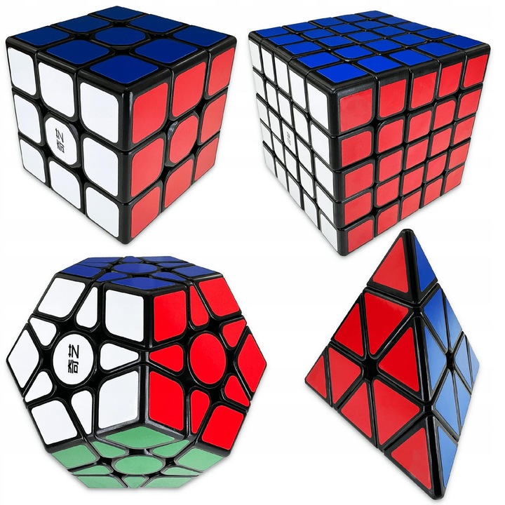 Set de cuburi logice 2x2 + 3x3 + 4x4 + 5x5 + Piramida + Skewb, QiYi, culori vii, dimensiuni variate