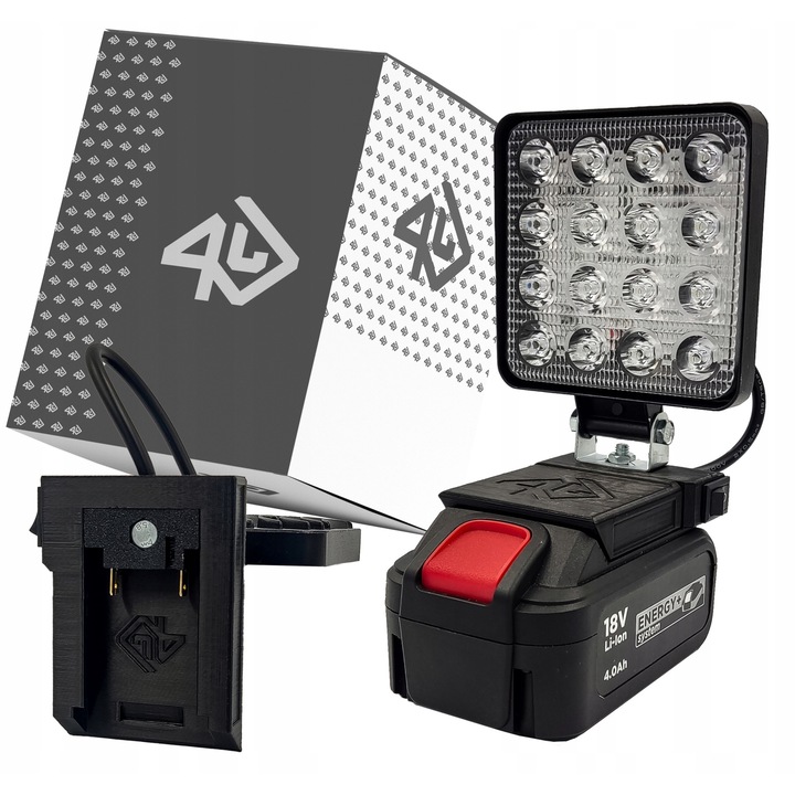 Lampa de lucru P4U 18V, 16 LED-uri Osram, 4200lm, 110x110x26mm, waterproof, set