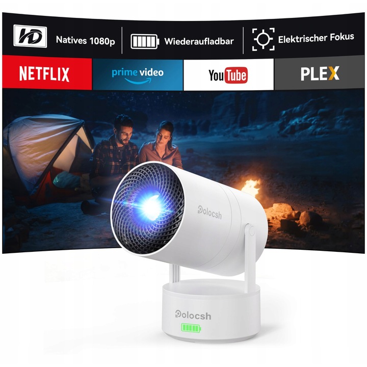 Mini proiector Polocsh 1080P, 4K, WiFi, Bluetooth, 270° rotire, acumulator, portabil