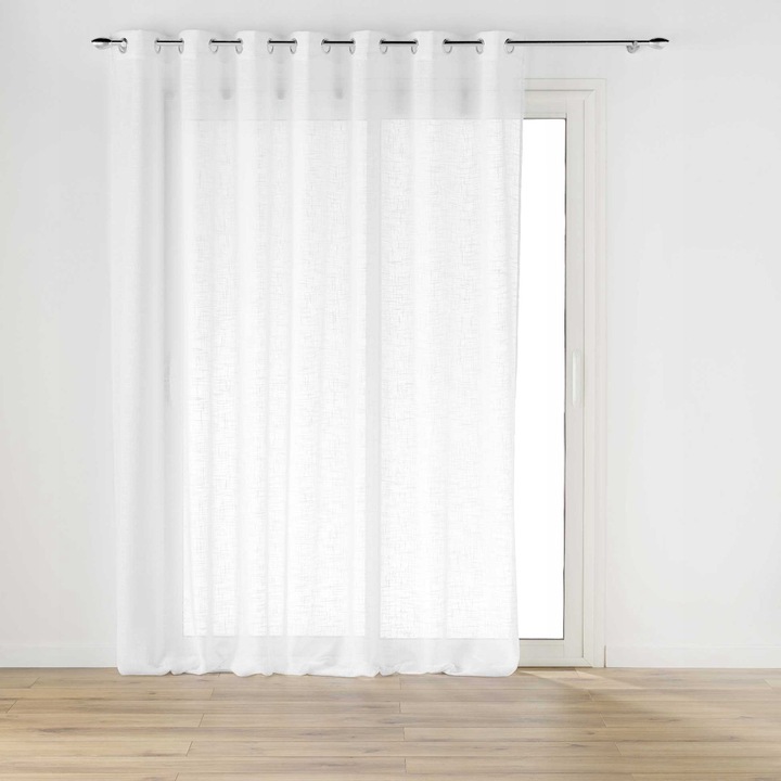 Függöny, fehér, 240x240 cm, len hatású, poliészter
