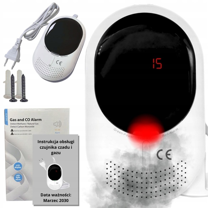 Detector de fum, gaz Benetech SGS-820, senzor electrochimic, alarma 85dB, display LCD, alimentare 230V