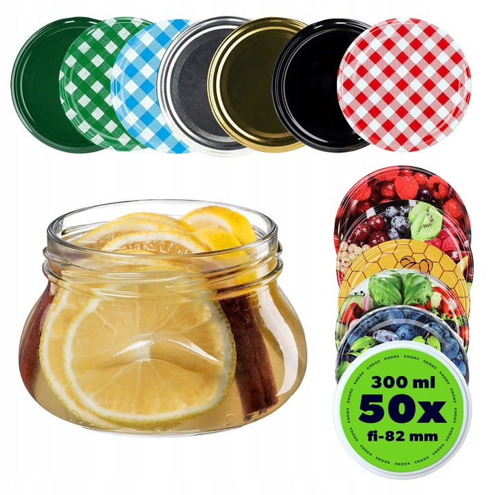 Set 50 borcane sticla 235 ml cu capac, pentru gem, miere, conserve, diverse culori