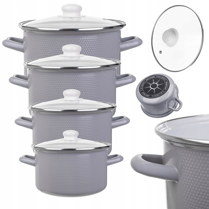 Set oale emalioate Kadax 8 elemente, 2L-5L, gri, pentru gaz si inductie