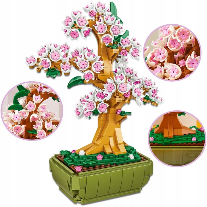 Set de constructie Kinderini, 563 elemente, flori Bonsai, dimensiuni 25x20x10cm