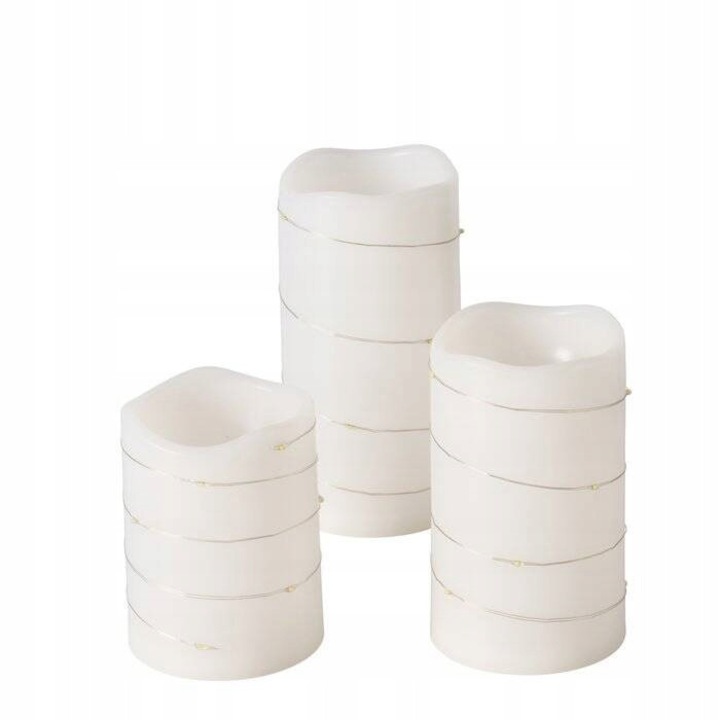 Set 3 lumanari LED SARNIA, Boltze, alb, 7,5x7,5x15cm, cu timer