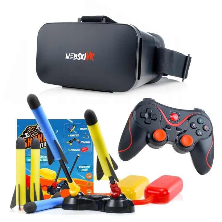 Ochelari VR 3D 360 Webski, set cu gamepad wireless si lansator de rachete, multicolor, dimensiuni max. 80mm x 160mm