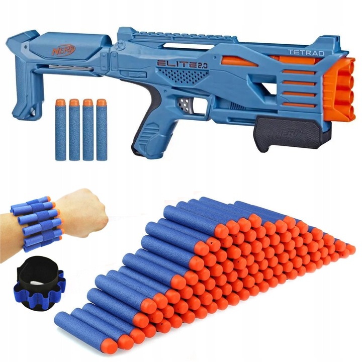 Комплект пистолет Nerf Elite 2.0 Tetrad QS-4, 4 стрели + 50 стрели, 7-9 години