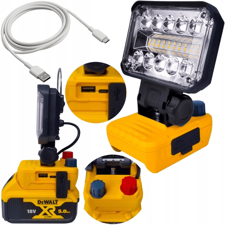 Lampa de lucru HOLDX 20W LED, 6000K, rosie, set 1 bucata, compatibila cu baterii Dewalt 18V