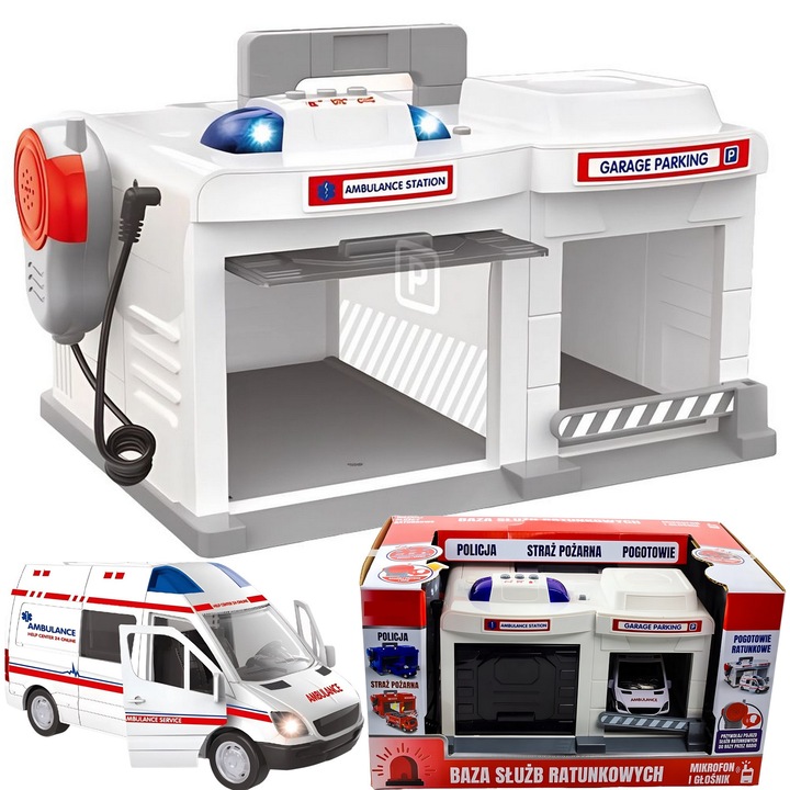 Baza Interactiva de Urgenta cu Ambulanta si Walkie-Talkie, Sferazabawek, 26x20x16cm, 3+ ani