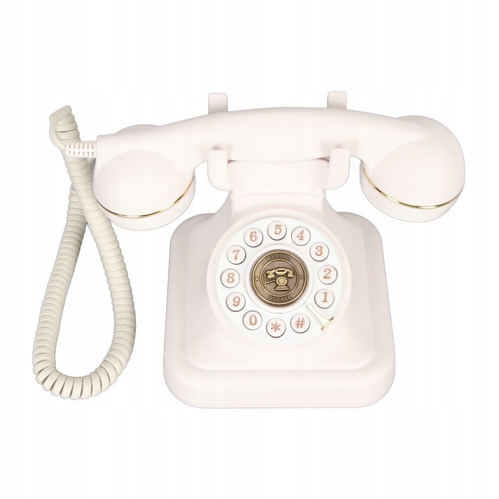 Telefon stacionar retro, alb, design vintage, material ABS, pentru seniori