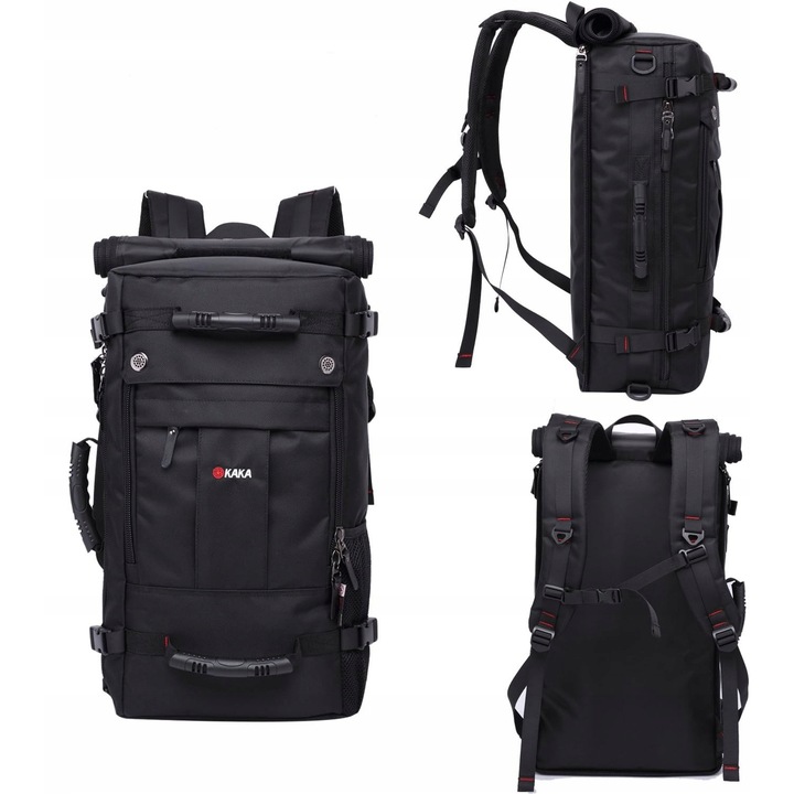 Rucsac practic, 3 in 1, Kaka, 40 L, negru, compartiment pentru laptop 17 inch