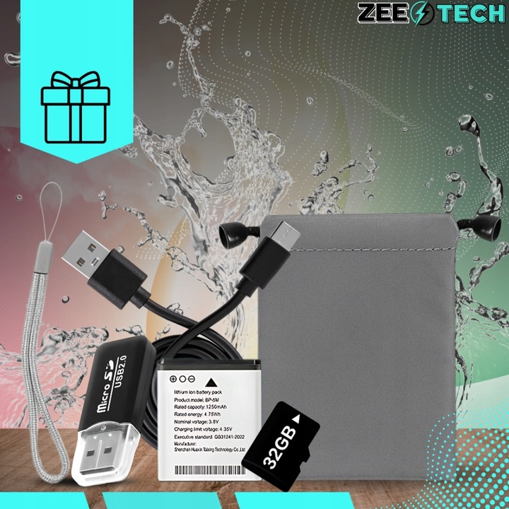 Компактен цифров водоустойчив фотоапарат ZeeTech, 48Mpx, 16x увеличение, 3м дълбочина, комплект с 32GB карта