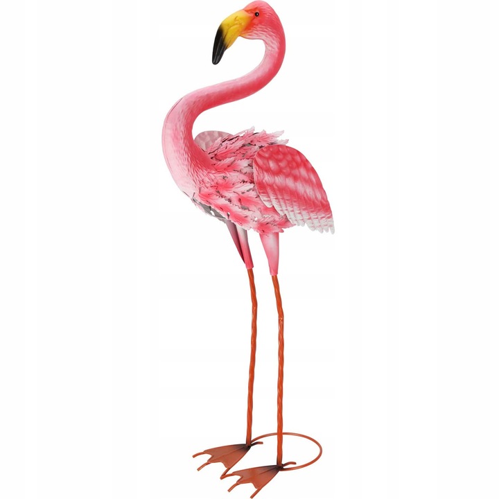Rózsaszín fém flamingó dekorációs figura, 45x18x65cm, kerti szett