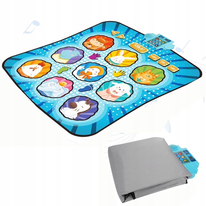 Covor de dans interactiv, pentru copii, 8 melodii, 4 moduri de joaca, albastru, 103x87 cm