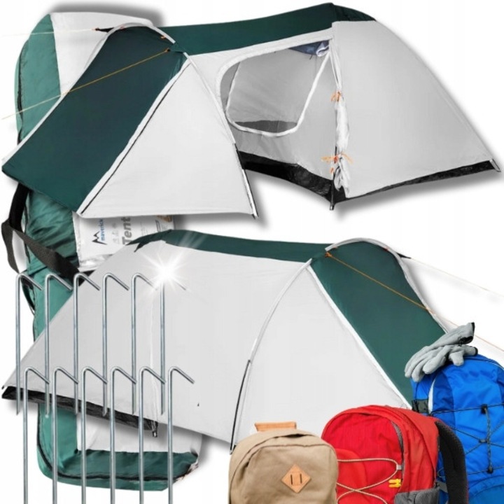 Cort camping 4 persoane Maverick, waterproof, 180x310cm, multicolor, set cu geanta