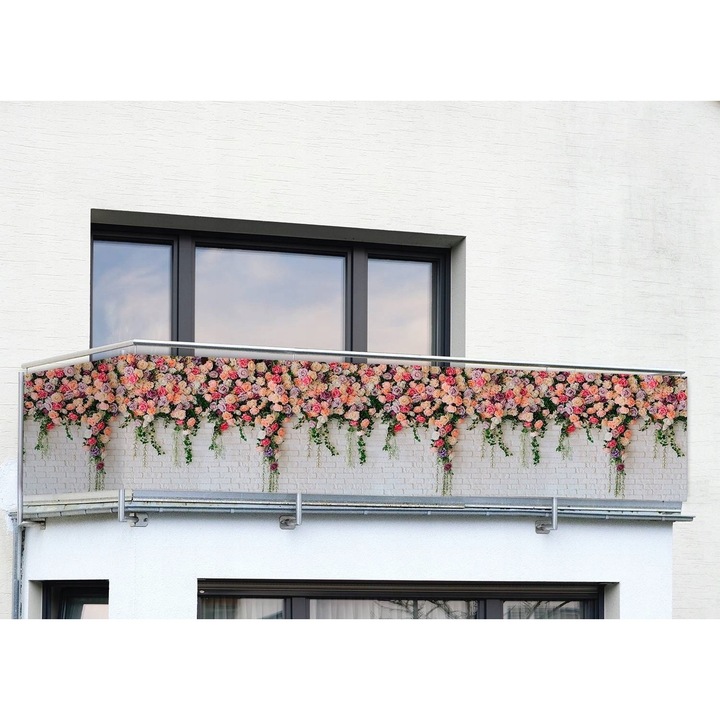 Paravan de mascare pentru balcon, Maximex, model cu flori, multicolor, 5m x 85cm