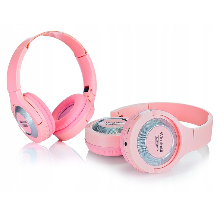 Bluetooth fejhallgató, Webski, összecsukható, HD mikrofonnal, microSD olvasó, rádió, rózsaszín