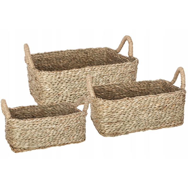 Set 3 cosuri decorative din rachita, Atmosphera, bej, dimensiuni: 28x16x11cm, 32x22x12cm, 36x26x13cm