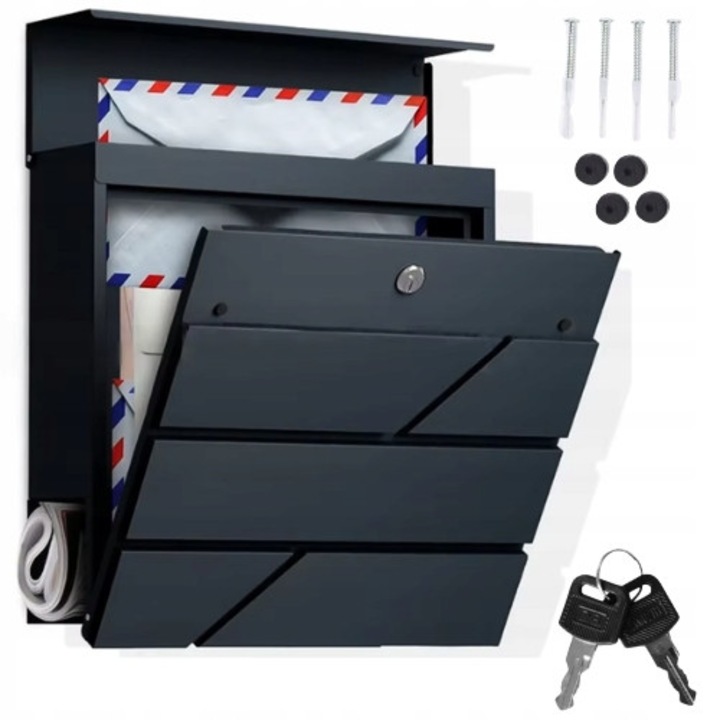 Cutie postala Datis A4, antracit, 10x37x37cm, cu inchidere si 2 chei