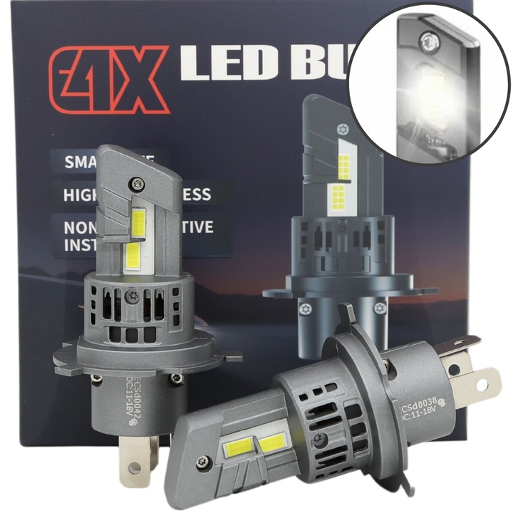 Set 2 becuri LED H4 70W 6500K, lumina alba, 10000LM, plug & play