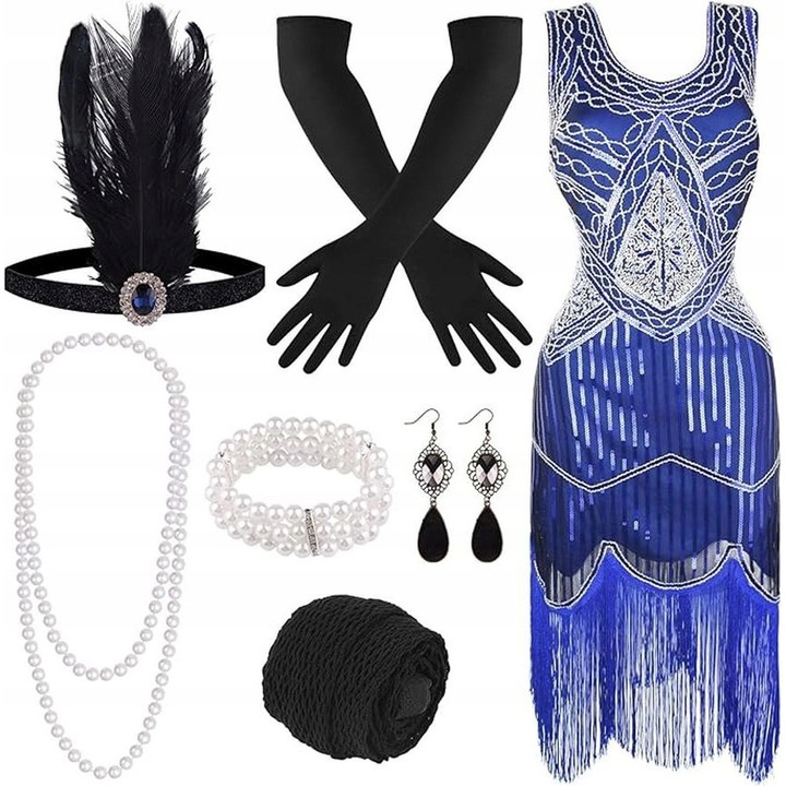 Costum carnaval retro dama set Gatsby L, multicolor