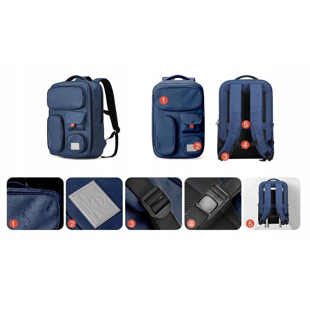 Rucsac laptop K&M, 15,6'', waterproof, ergonomic, albastru, 29,5x17x45cm