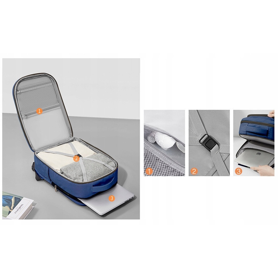 Rucsac laptop K&M, 15,6'', waterproof, ergonomic, albastru, 29,5x17x45cm