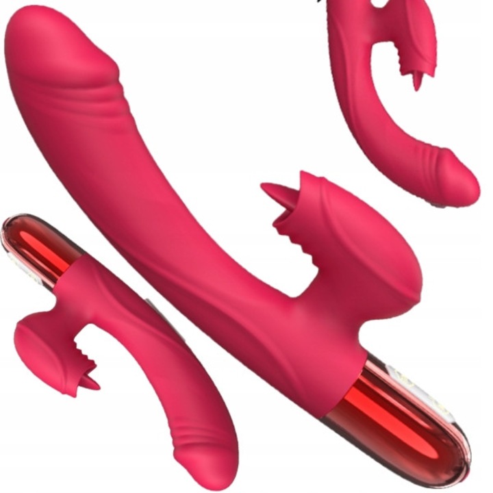 Vibrator multifunctional Foxshow, 10 functii, rosu, 20,4x3,1cm, cu functie de incalzire