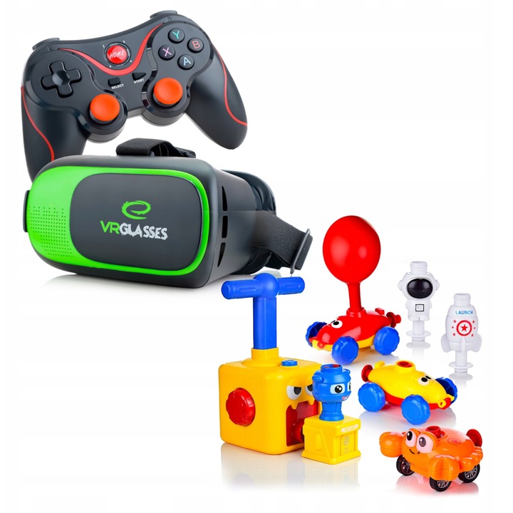 Ochelari VR 3D Webski, set cu gamepad wireless si lansator pentru baloane, 175x85mm, multicolor