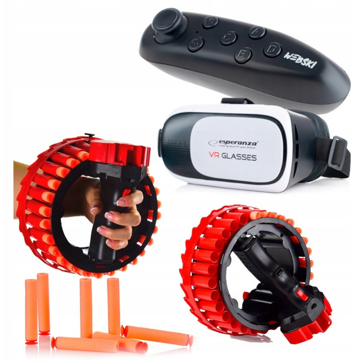 Ochelari VR, Webski, set cu gamepad, pistol cu bile de spuma, 180/360, multicolor