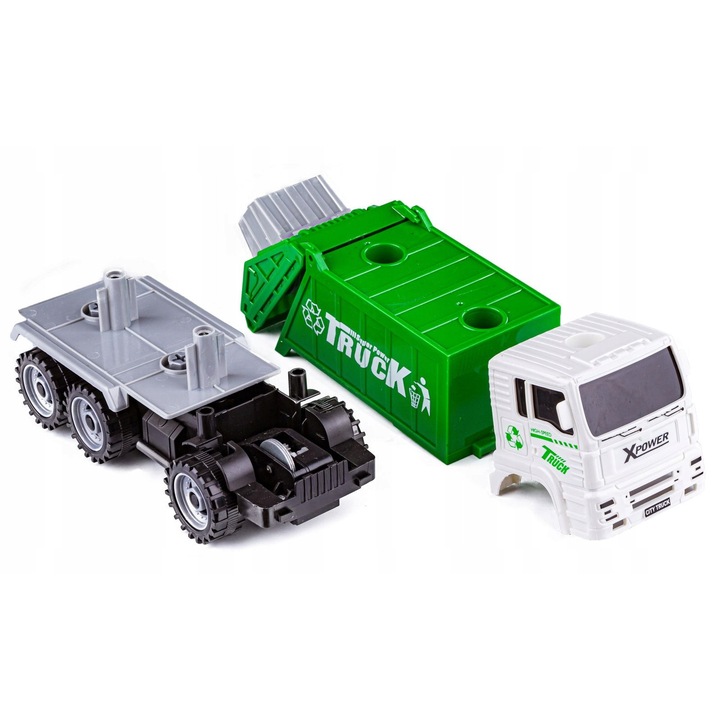 Set masina de gunoi de jucarie, 4 cosuri de reciclare, 33,5x27x10cm