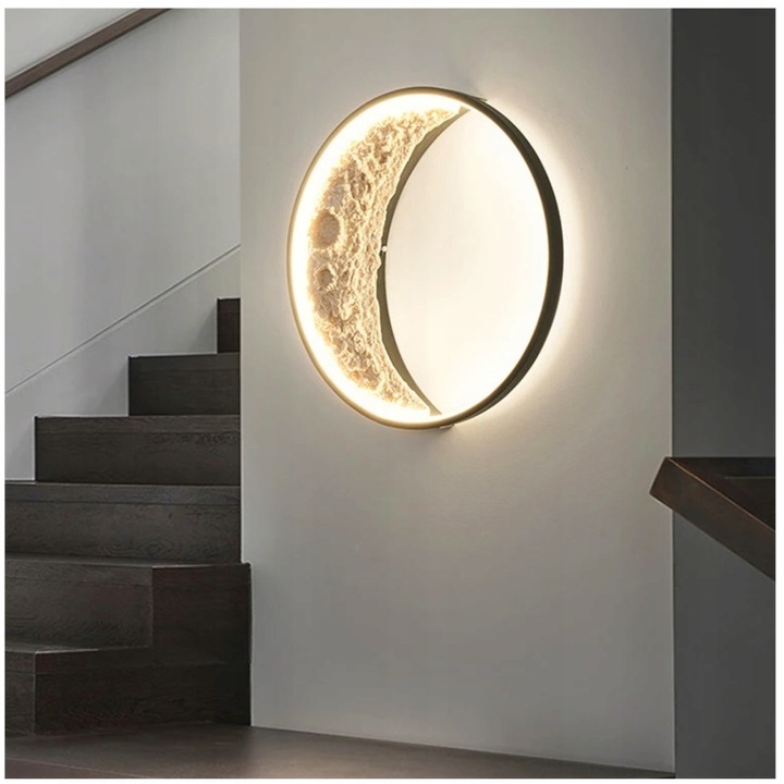 Плафон LED 3D Луна 40 см, регулируема светлина, лесен монтаж, многоцветен