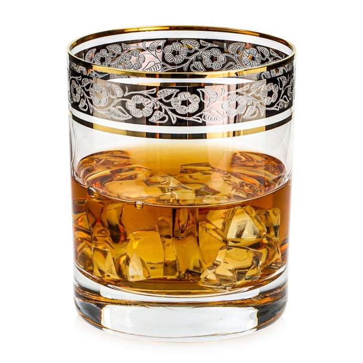 Whisky pohár, Szklo-Krosno, 320ml, átlátszó, arany/platina bevonattal