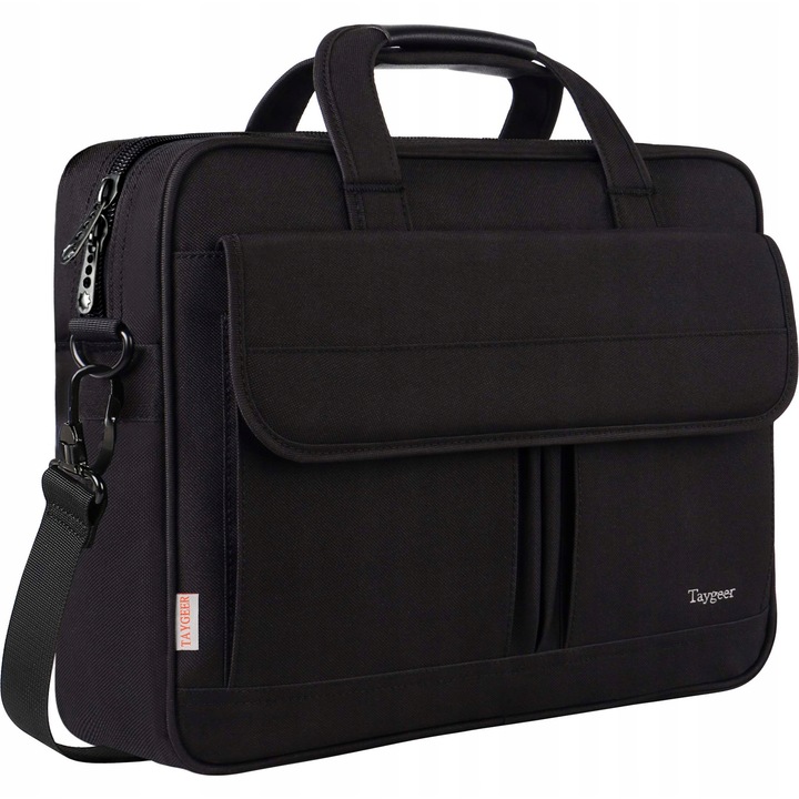 Geanta laptop Taygeer 15,6", neagra, material premium, impermeabila, cu curea si organizator