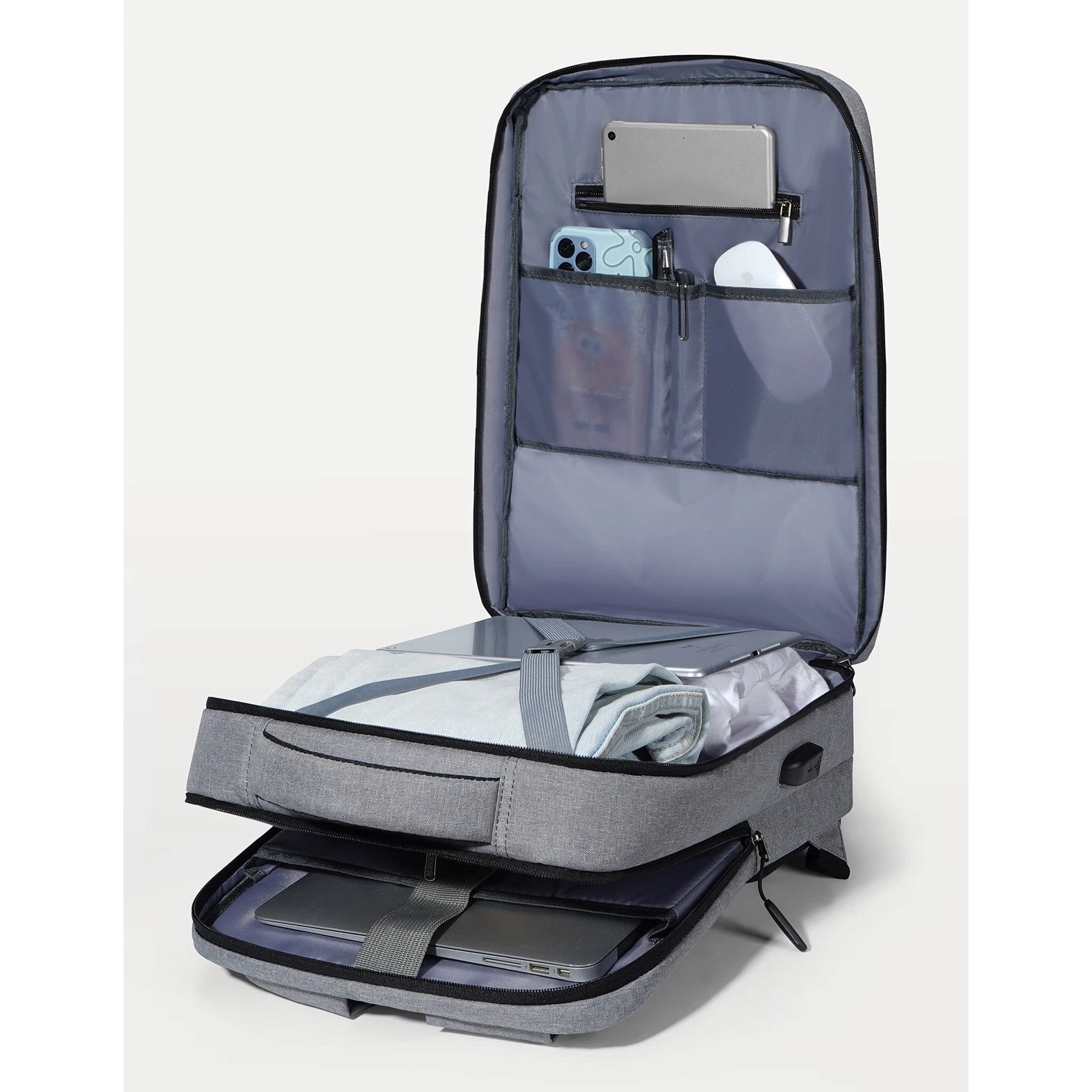 Rucsac laptop K&M, 15,6'', gri, 30l, impermeabil, cu port USB