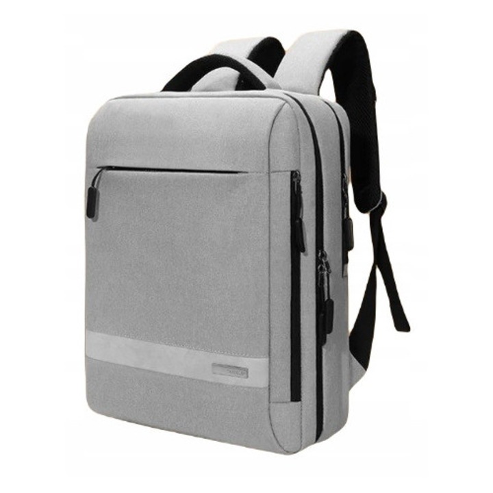 Rucsac laptop K&M, 15,6'', gri, 30l, impermeabil, cu port USB