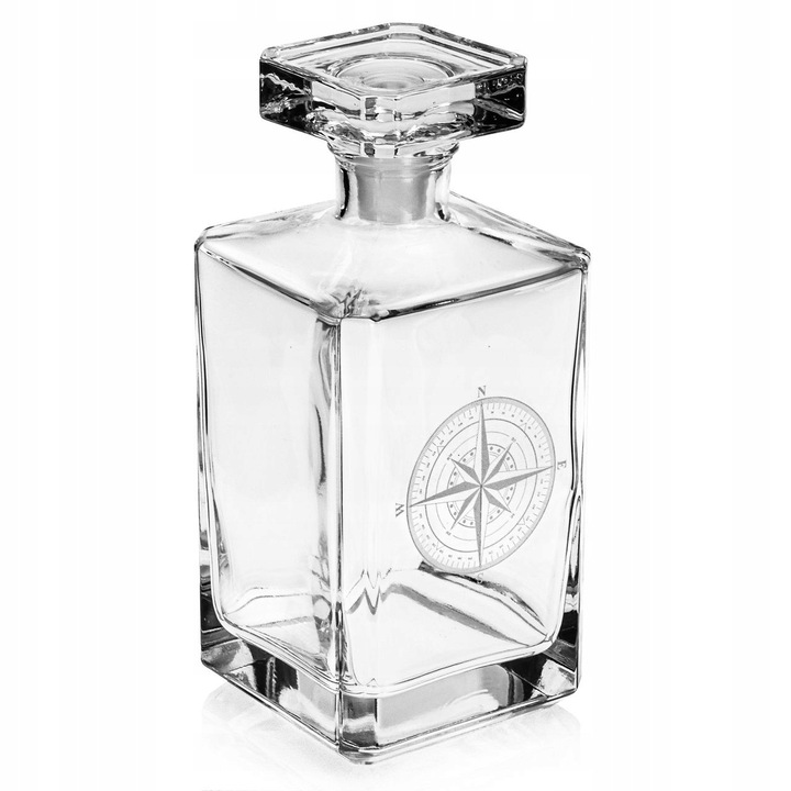 Carafa patrata din sticla, 700ml, cu gravura, Roza Wiatrow, transparent, 90x90mm