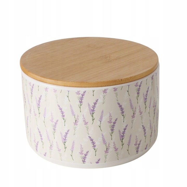 Borcanas ceramic cu capac din bambus, model Lavanda, 1400 ml, 10,5x16 cm, multicolor