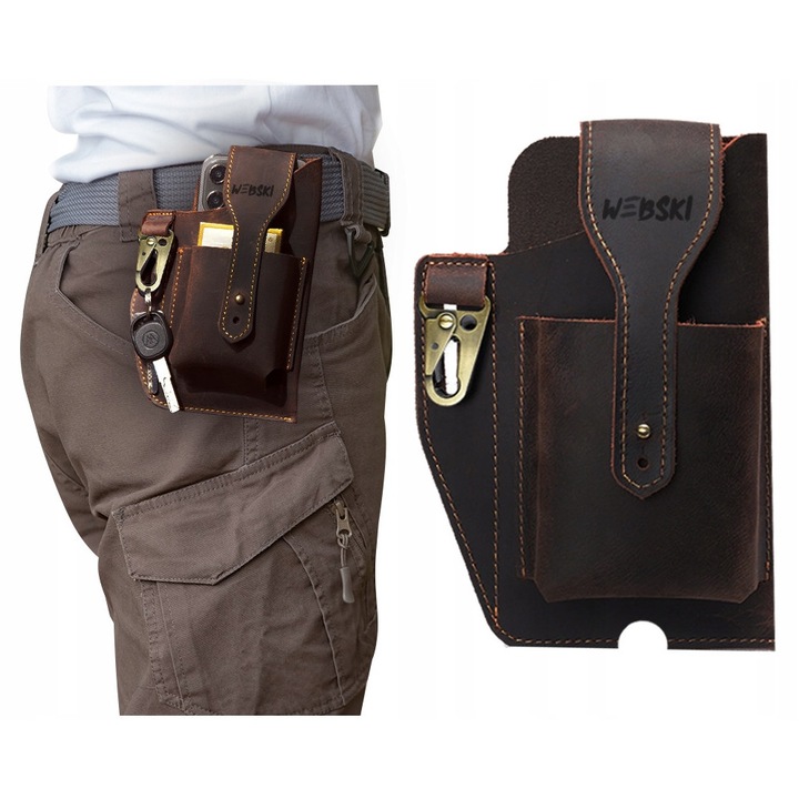 Мъжка чанта Webski, за телефон, естествена кожа, 2 джоба, 17x9x9,5x13x4,8 см