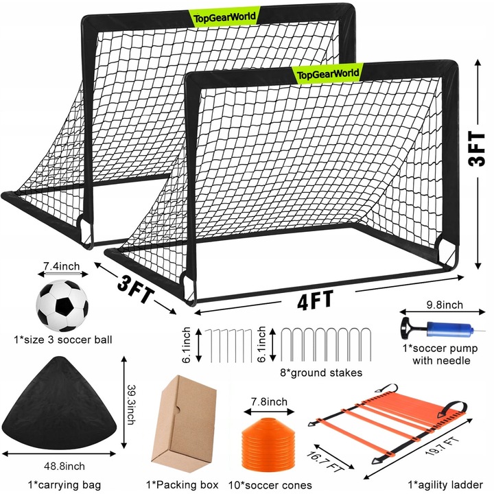 Set porti de fotbal pentru copii, 120x90cm, negru, cu minge, accesorii