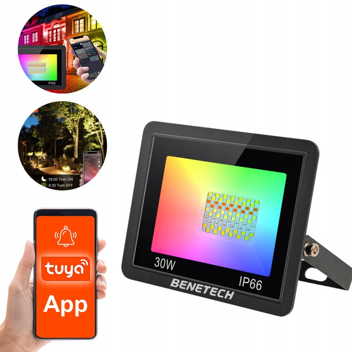 Proiector LED Benetech PL-510, 30W, RGB+CCT, IP65, 157x101x56mm