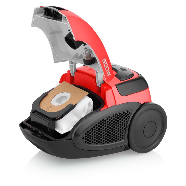 Aspirator cu sac Hyundai VC068R, 800W, 2L, rosu, 5m cablu, 7.5m raza de actiune