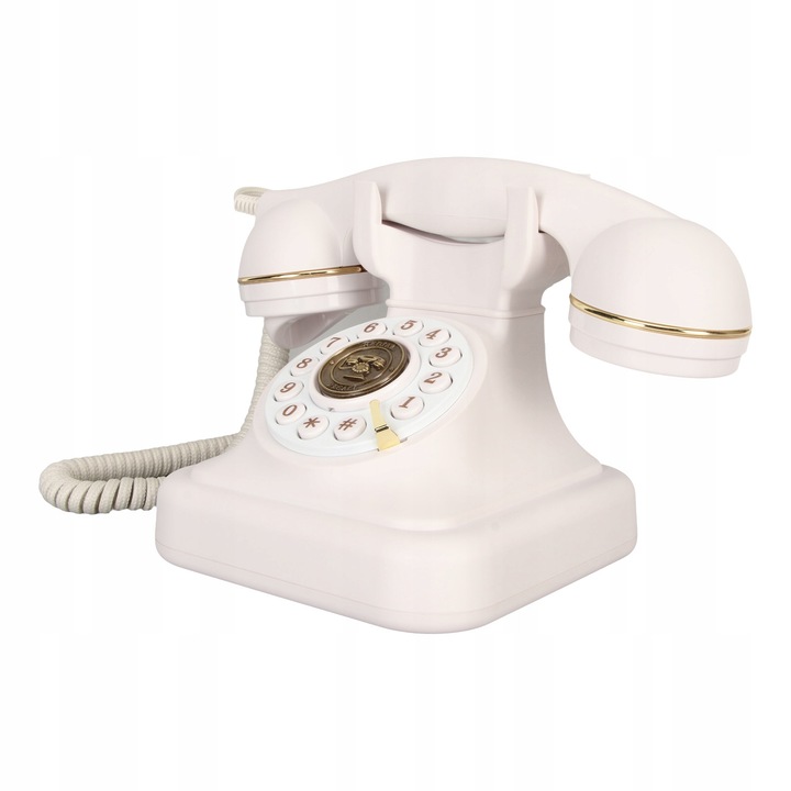 Telefon fix retro cu buton mare, alb, 1 set, material ABS