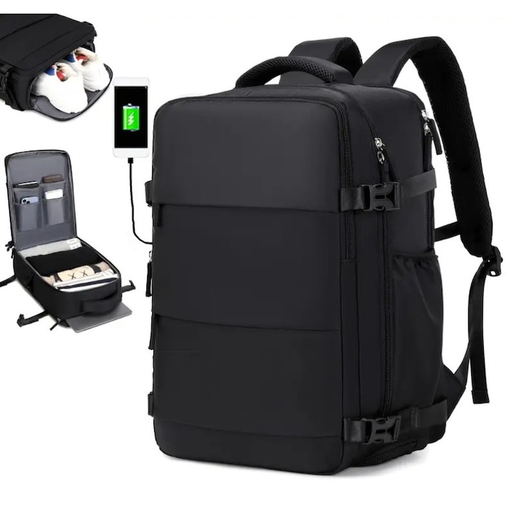 Rucsac de calatorie 40x30x20 cm, port USB, impermeabil, cu compartiment pentru laptop