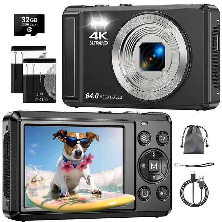 Camera foto digitala pentru copii, THD D32, rezolutie foto 8 megapixeli, card microSD 32GB, video 720p, albastru