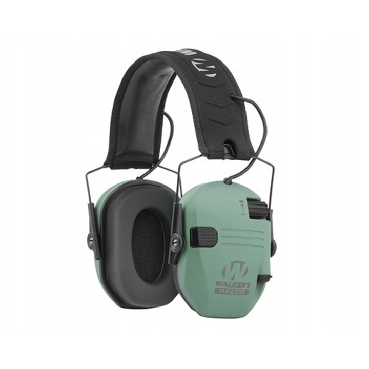 Casti de protectie activa Walkers Razor Slim, NRR 23 dB, verde, alimentare cu 2 baterii AAA, constructie pliabila