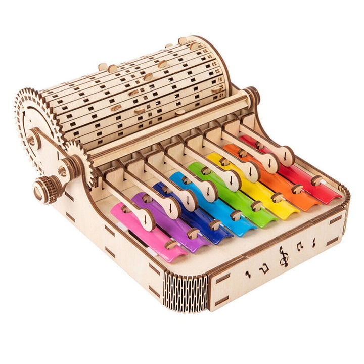 Xilofon din lemn 8 note pentru copii, set instrumente muzicale, multicolor, 26x20,5x11cm