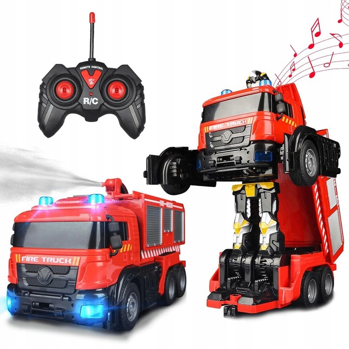 Робот играчка, 2В1, пожарна кола, трансформиращ се, с вода, LED