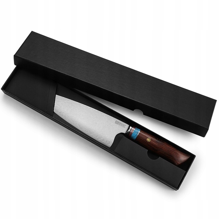 Cutit de bucatarie japonez, Best Selection, 67 straturi otel damasc, maner din lemn, 21cm