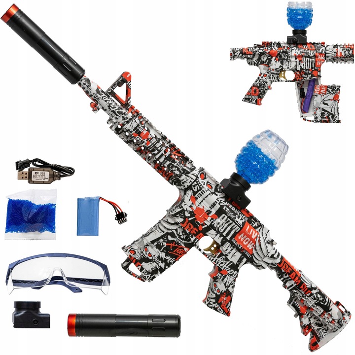 Pistol automat cu bile gelatinoase, set mare, graffiti, 75x31cm